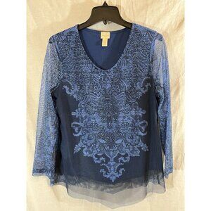 Chico's Women’s Size 1 (Med) Blue Long Sleeve Blouse